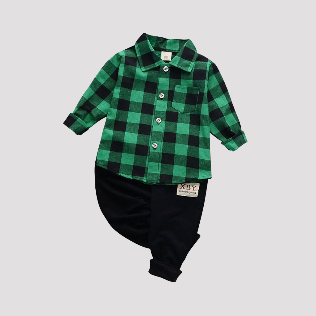Fashion Plaid Boy Clothing Set